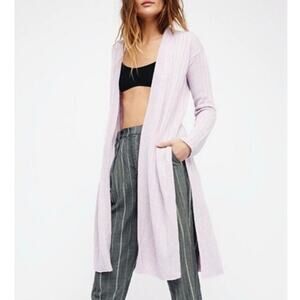 free people | ribby rib lavender ribbed long sleeve side split cardigan sz S